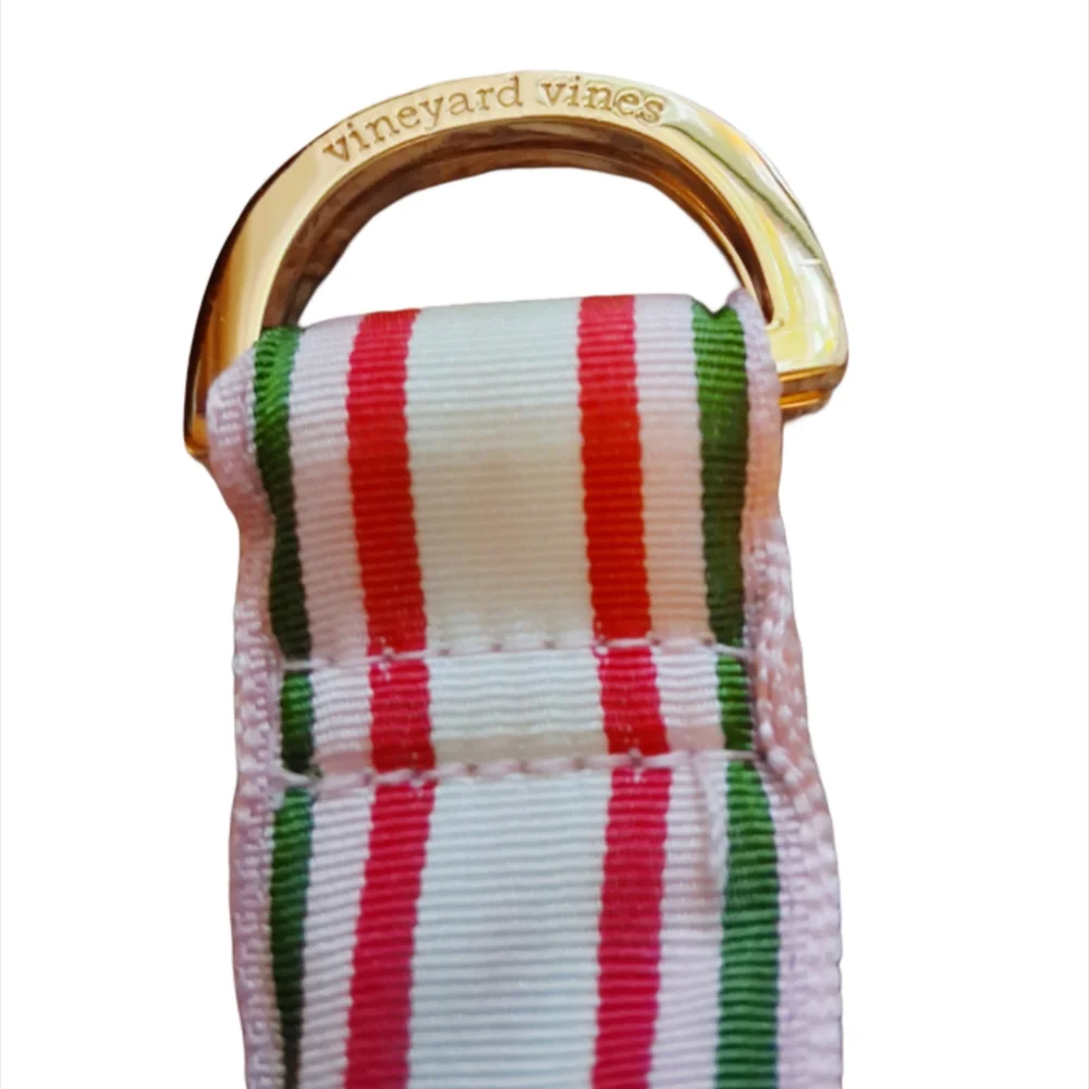 Vineyard Vines Pink, Green, and White Striped Belt, Signiture Gold Buckle, Sz S